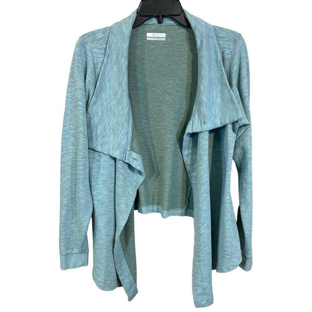 Columbia Womens Cardigan Size Large Teal Waterfall One Button Lagenlook Sweater